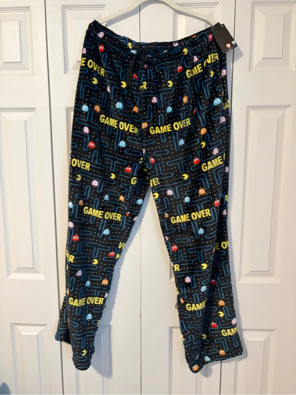 NWT Pac Man Game Over Black Pajama Bottoms Sz X-Large Comfy College Retro Gamer